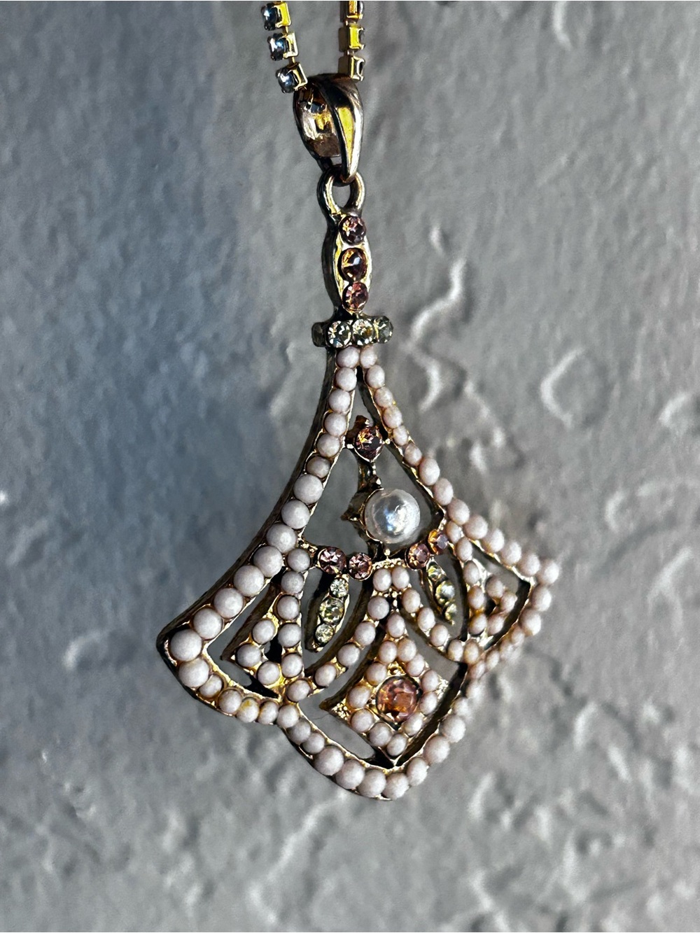 Delicate Pink and Gold Fan Pendant Necklace - Women Jewelry